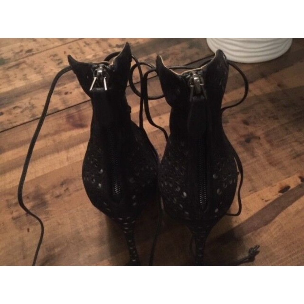 NEW ALAIA PARIS BLACK SUEDE LACE-UP PEEP TOE SANDALS / BOOTIES SZ 40 / 10 - Picture 6 of 9